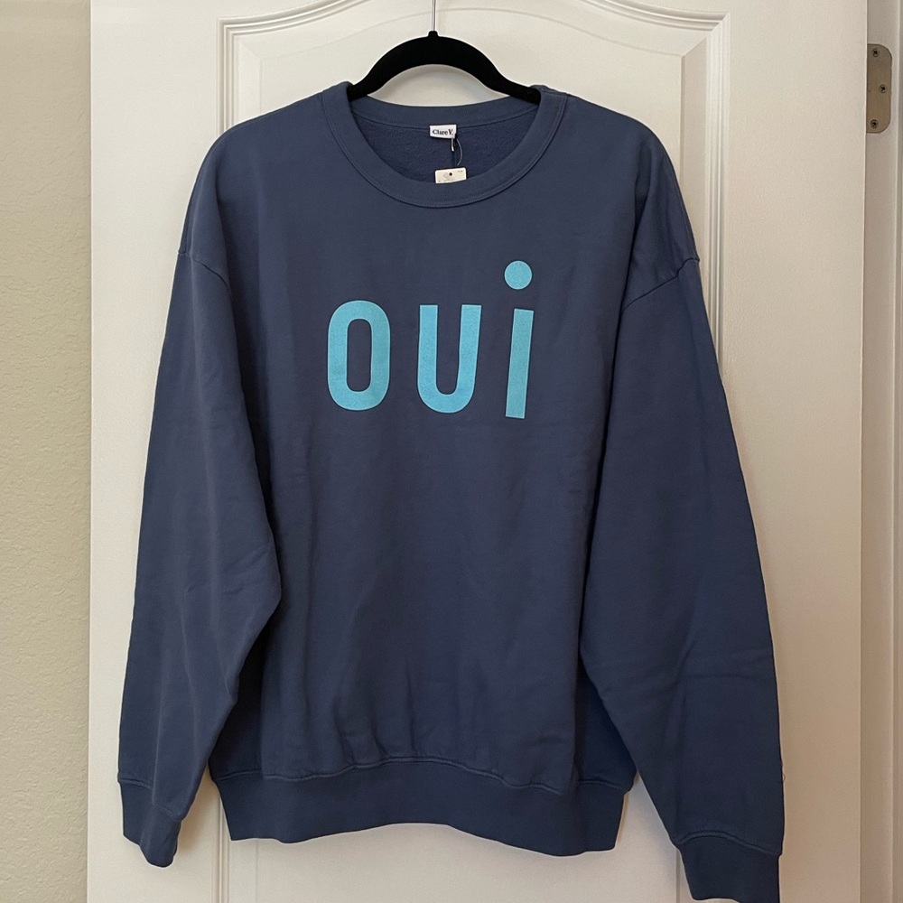 Clare V. Oversized Sweatshirt Faded Navy w Light Blue Oui Large